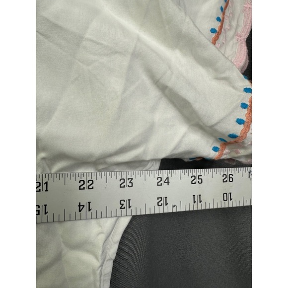 Gracy White Embroidered Floral Boho V-Neck Blouse Short Sleeve Top Women Medium - Picture 7 of 10